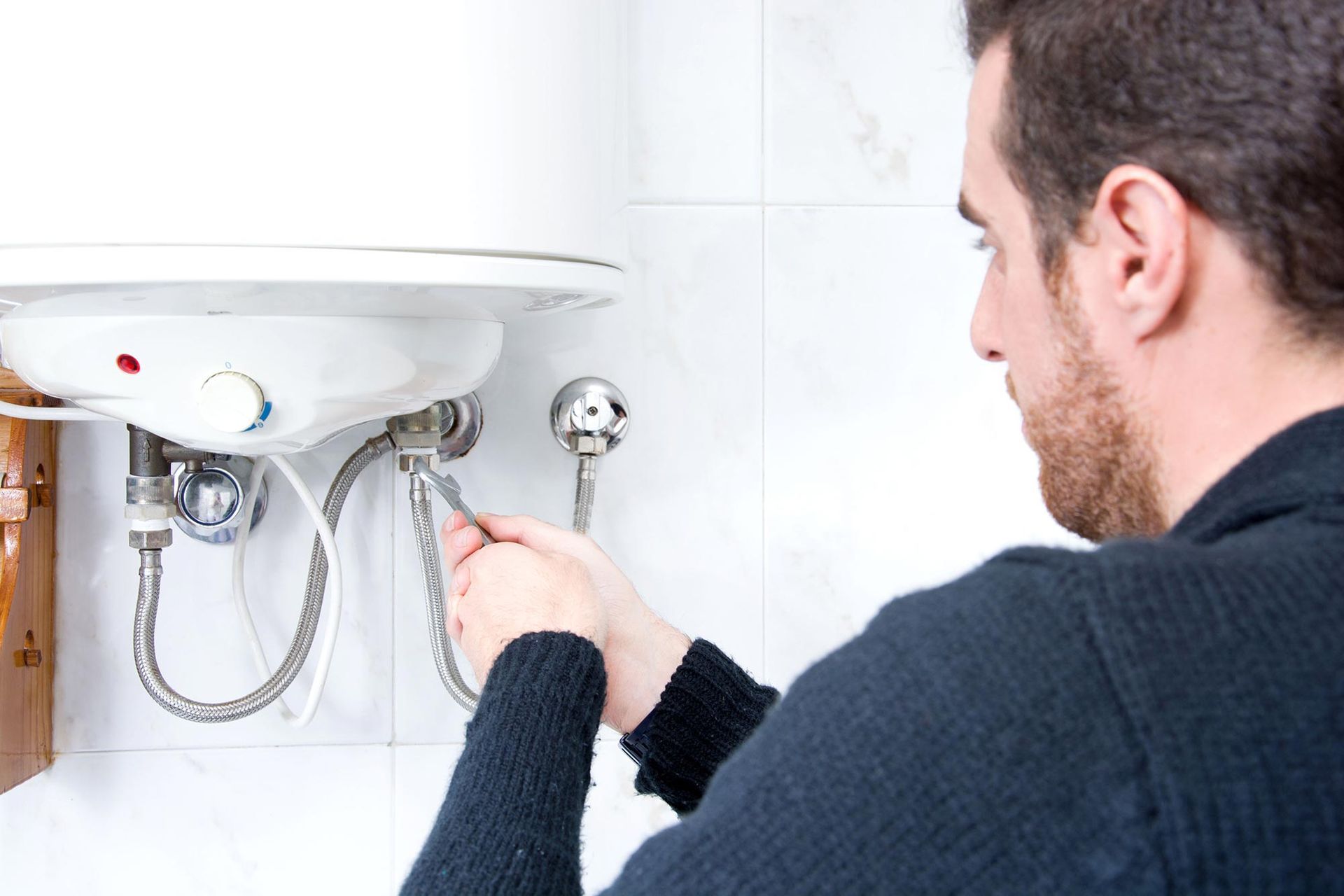 A residential water heater installation